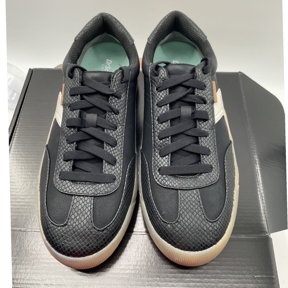 Dr Scholls Women Nova Sneaker Black White Snake Embossed Platform Gum Sole
